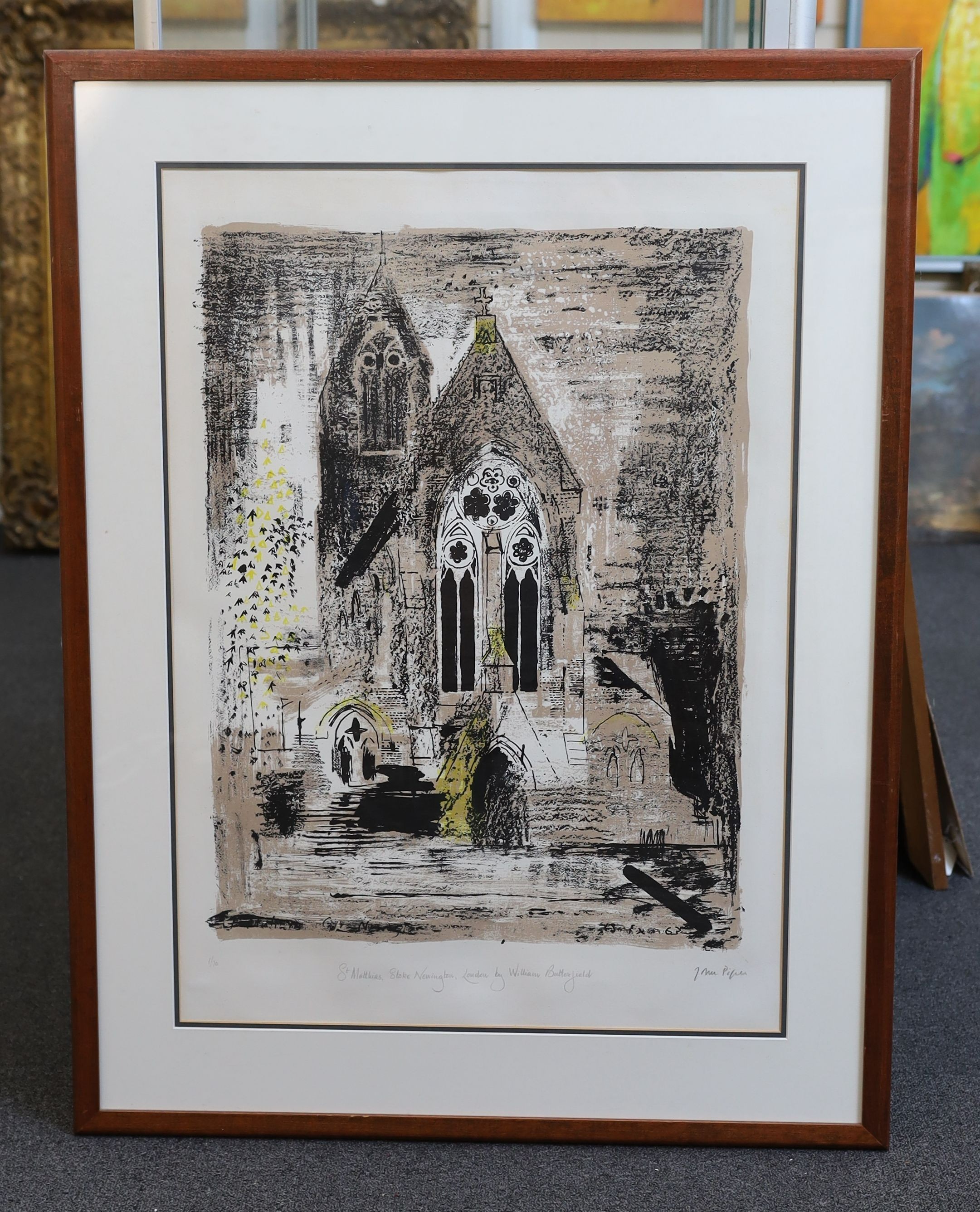John Piper (1903-1992), St Matthias, Stoke Newington, London by William Butterfield (L 143), lithograph in colours on Barcham Green wove, 78 x 56cm